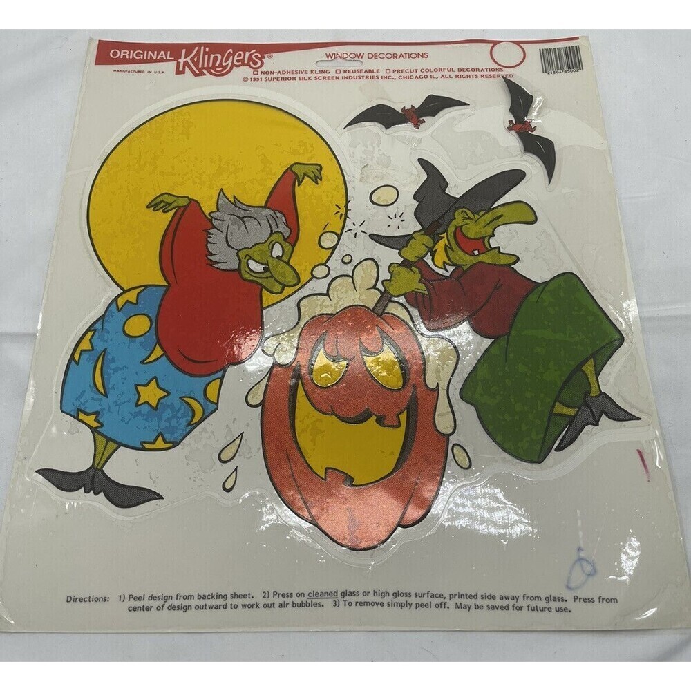 Vintage Halloween Original Klingers Window Clings Witches Bats